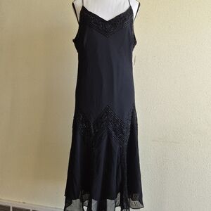 Vintage Y2K Black Beaded Slip Dress Size 16 NWT